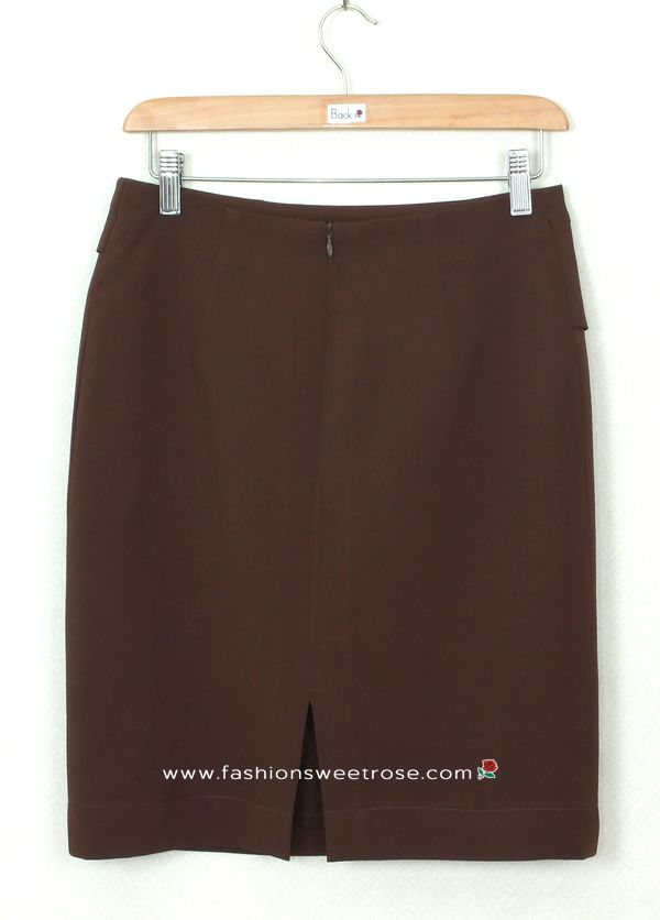 กระโปรงแฟชั่น&ทำงาน กระโปรงทรงสอบผ้าไหมอิตาลีสีน้ำตาล ตัดแต่งด้วยผ้า 2 ชิ้น / SK-289