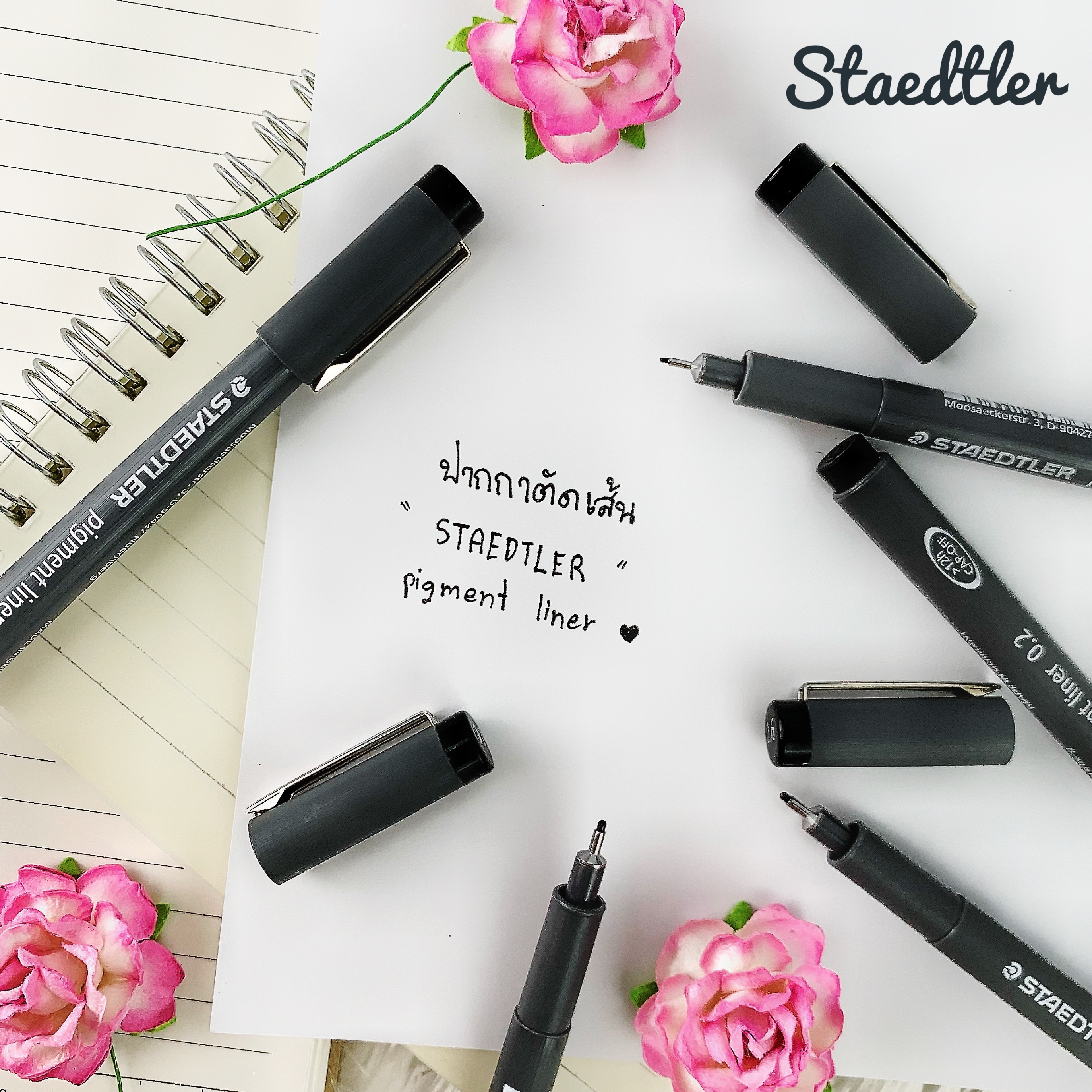 ปากกาตัดเส้น ปากกามาร์กเกอร์พิกเม้นท์ สีดำ staedtler