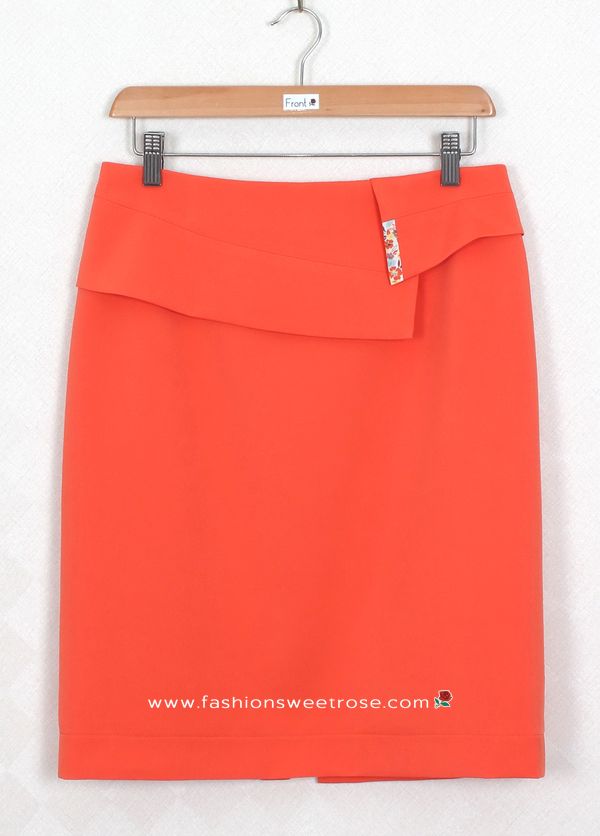 กระโปรงแฟชั่น&ทำงาน กระโปรงทรงสอบผ้าไหมอิตาลีสีส้ม ตัดแต่งด้วยผ้า 2 ชิ้น / SK-278