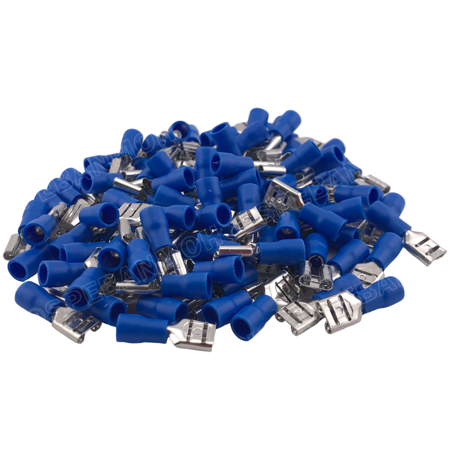 [ 100 ตัว/ถุง ] FDD2-250 สีน้ำเงิน Blue หางปลาเสียบแบน ตัวเมีย หุ้มฉนวน สำหรับสาย 1.5-2.5 mm2 16-14awg หางปลาหุ้มฉนวน Crimping Terminal หางปลาเสียบแอร์ ตัวเมีย เทอร์มินอลต่อสาย ขั้วต่อสายไฟ Insulated Terminal ตัวต่อสาย หุ้มฉนวน ข้อต่อสายแบบย้ำ Crimp Sleev