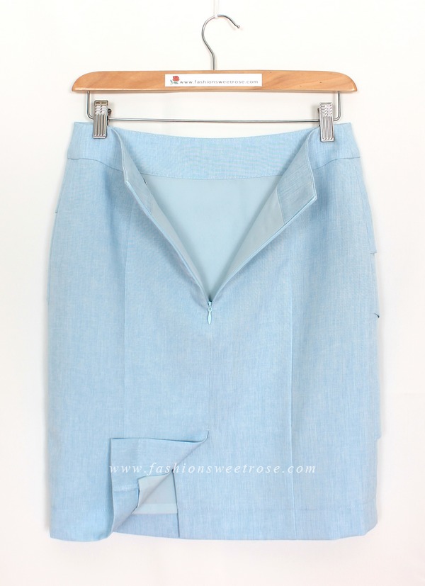 กระโปรงทรงสอบ ผ้าลินินไอริสสีฟ้ามีลายในตัว / SK-462
