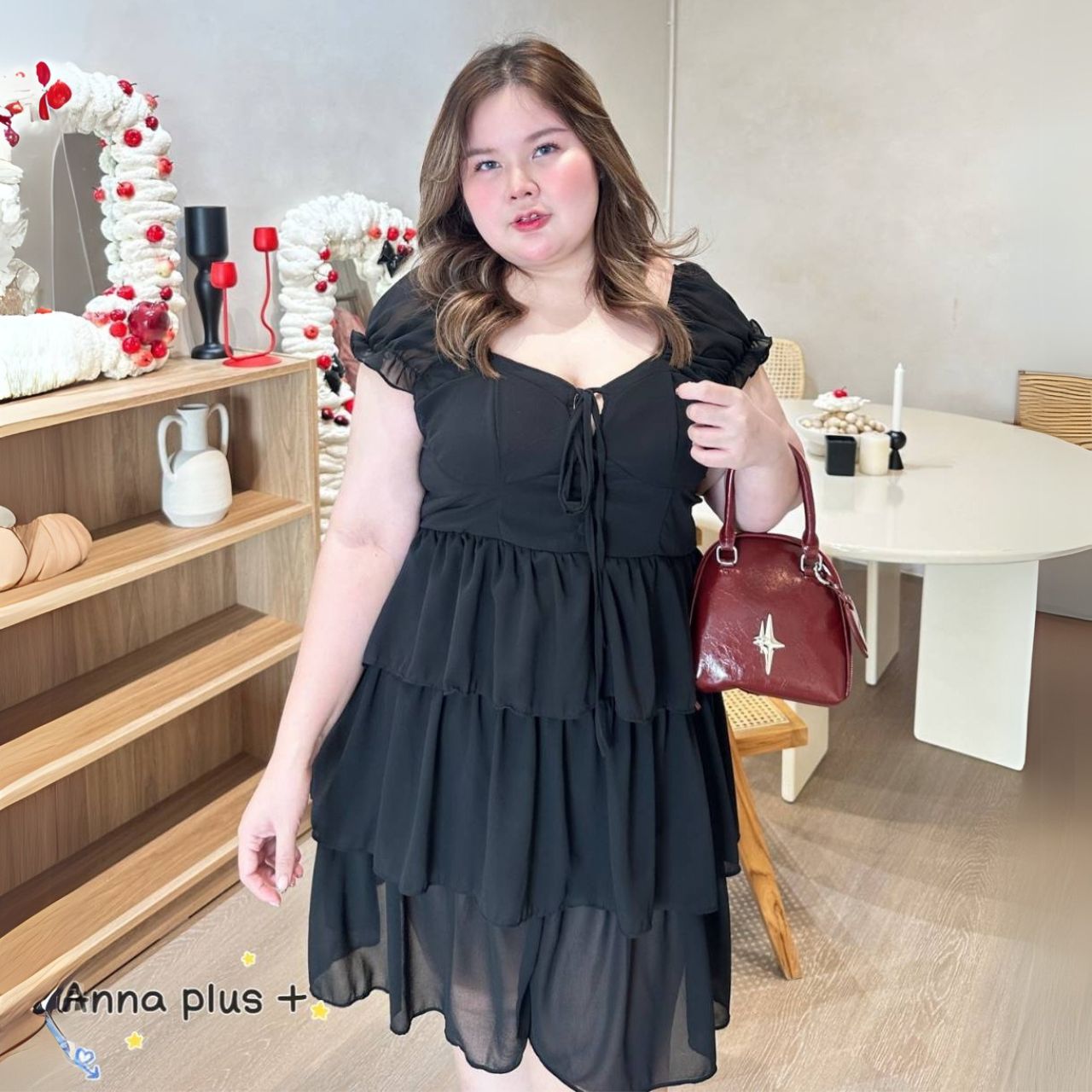 A159 เดรส สาวอวบ ผ้าชีฟอง อกได้ถึง50นิ้ว ชมพู ขาว น้ำตาล ดำ อก40-50นิ้ว