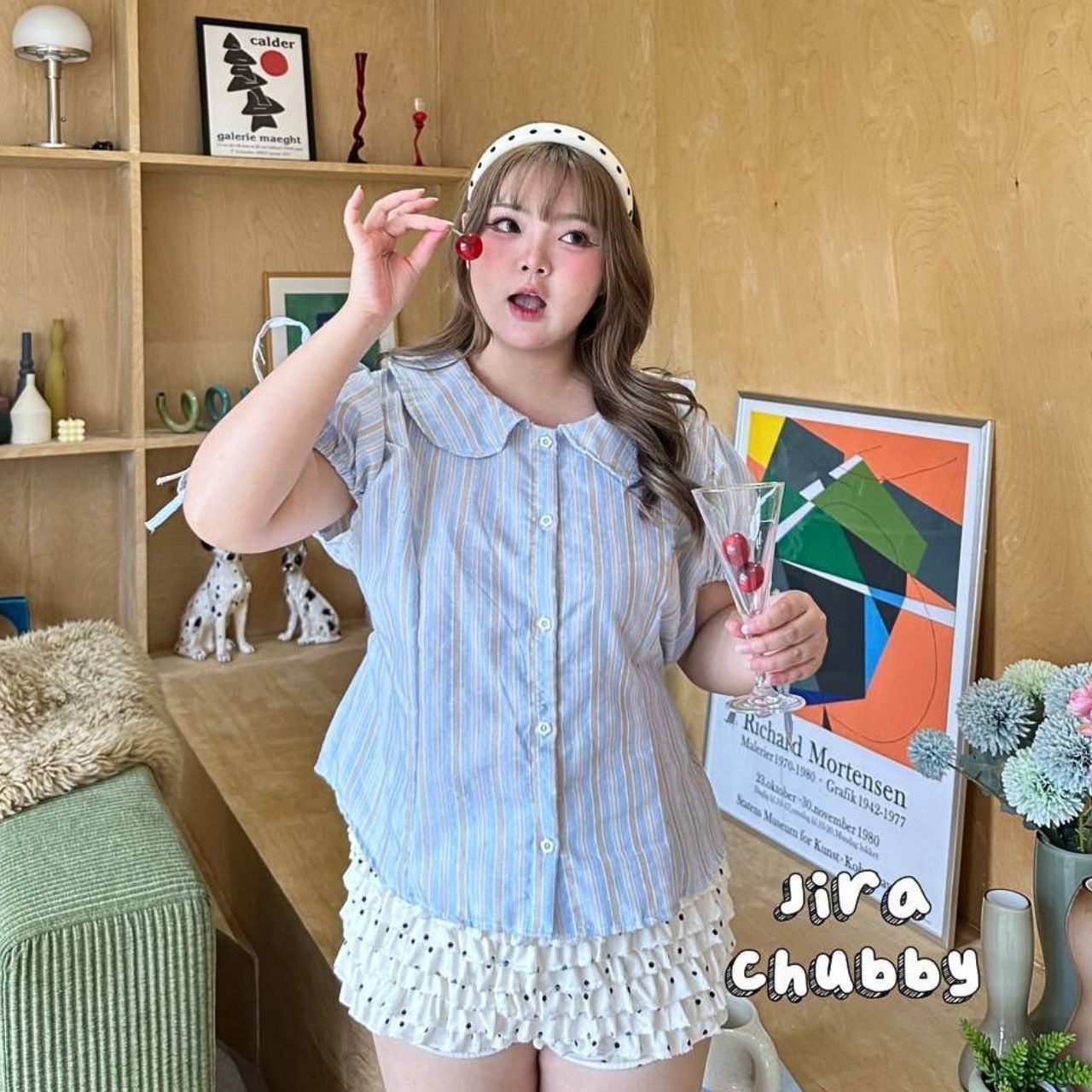 J178 เสื้อ สาวอวบ คอบัว แขนตุ๊กตาแต่งเชื้อกผูก ชมพู ฟ้า อกได้ถึง48 นิ้ว