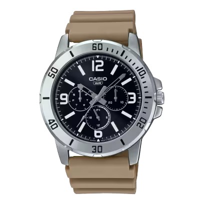 CASIO Standard รุ่น MTP-VD300-5BUDF สายเรซิ่นสีน้ำตาล หน้าปัดสีดำ สินค้าของเเท้ รับประกันศูนย์ CMG