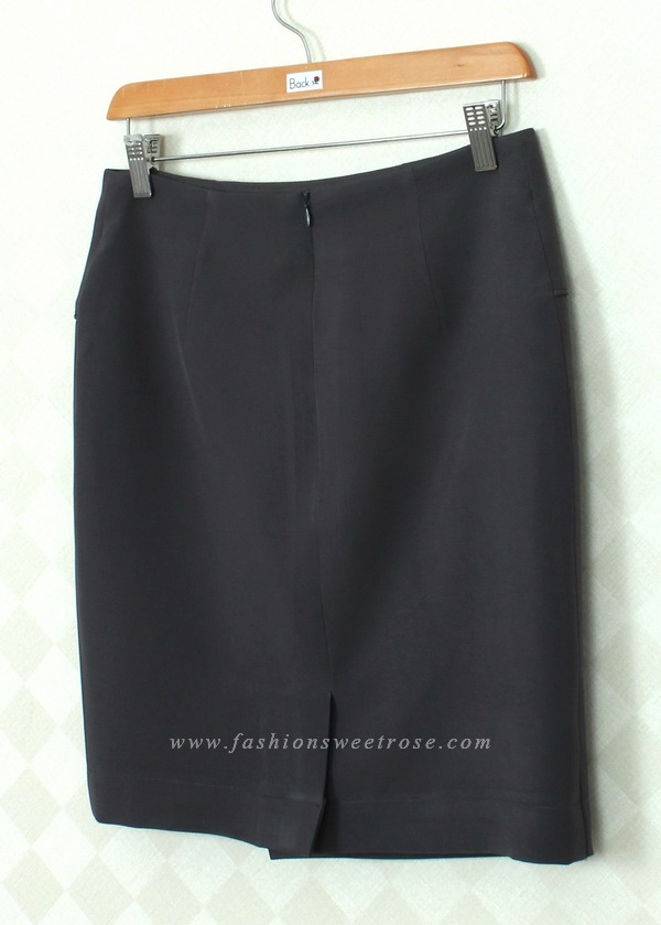 กระโปรงแฟชั่น&ทำงาน กระโปรงทรงสอบ ผ้าไหมอิตาลีสีเทาเข้ม ด้านหน้ากระโปรงดีไซน์เรียบหรู / SK-342