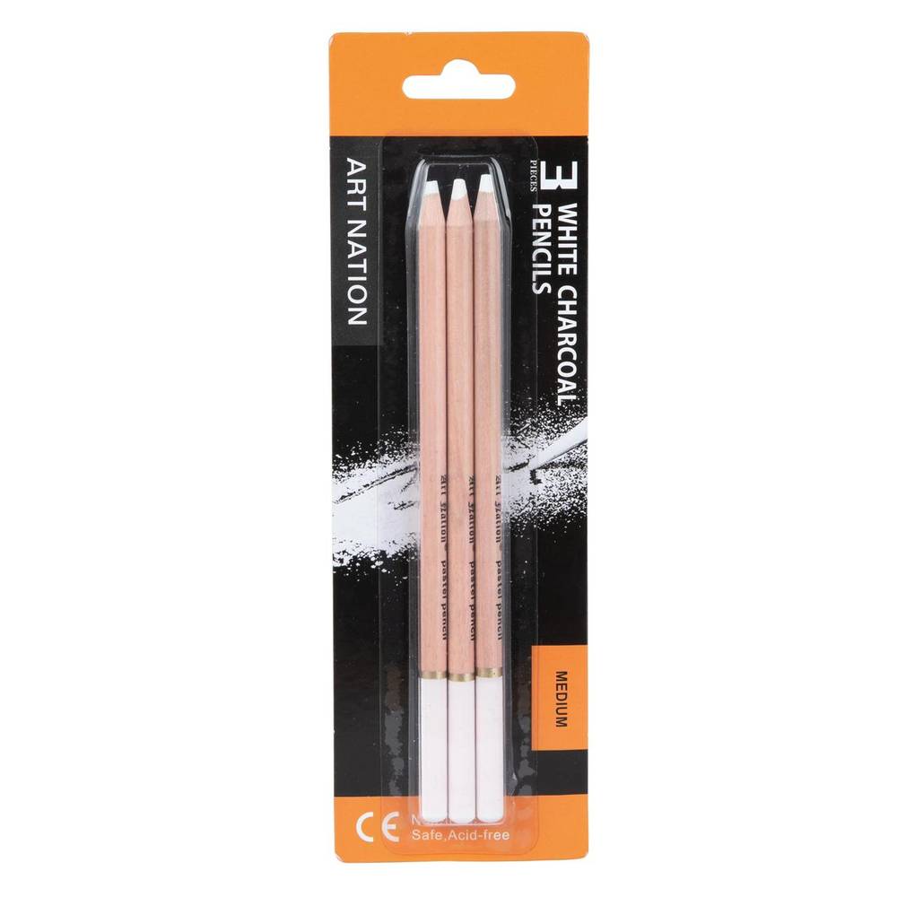 ชุด ดินสอ ชาร์โคลสีขาว 3 แท่ง White charcoal pencil set แท่งการ์ไฟต์ ART NATION
