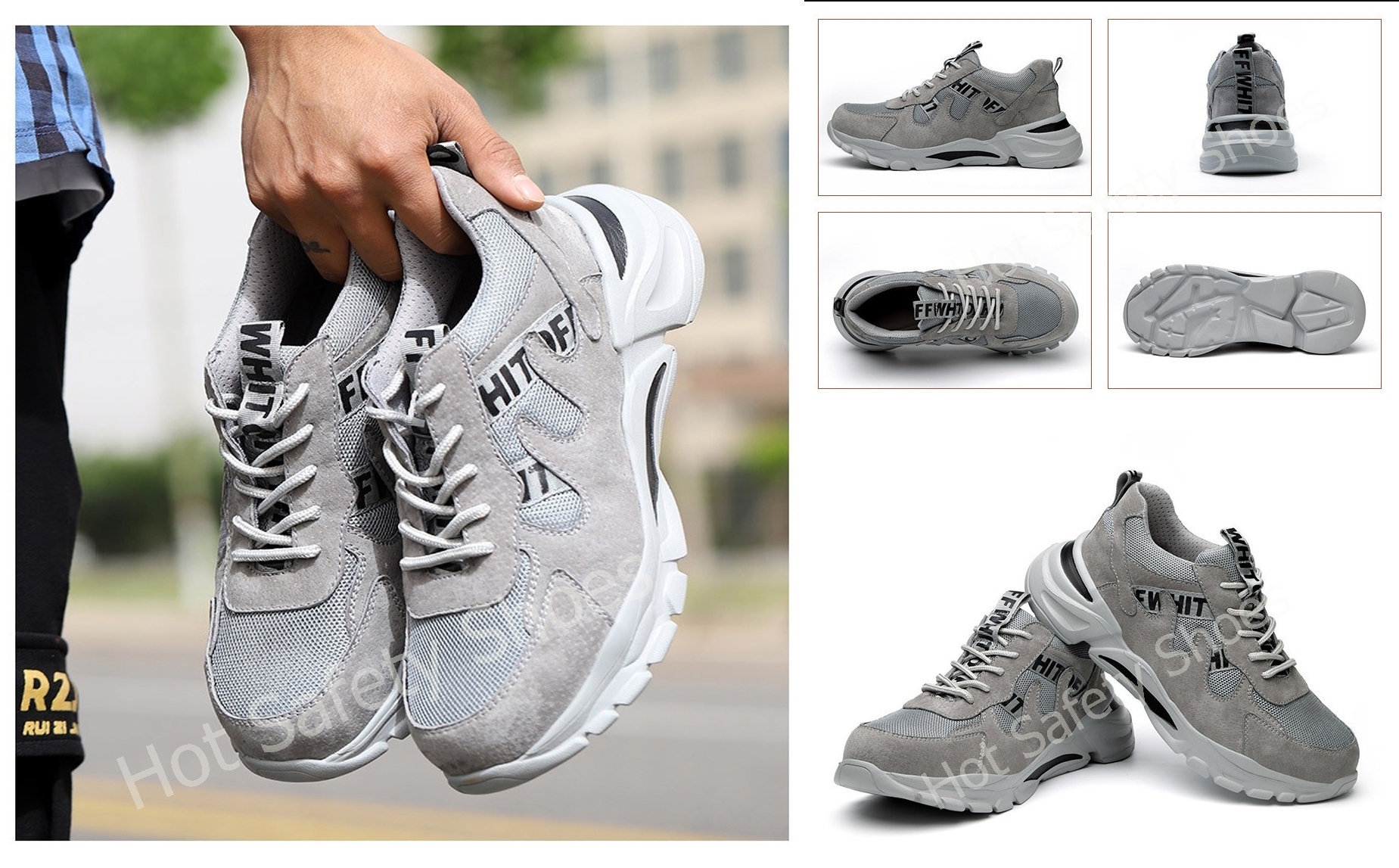 HOT SPORT NO.11 Safety shoes รองเท้าเซฟตี้ รองเท้าหัวเหล็ก รองเท้านิรภัย รองเท้าเซฟตี้sport ดีไซส์สวย พื้นนุ่มเ ผ้าใบผสมหนัง