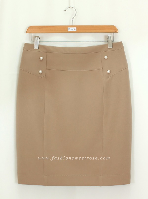 SK-450 กระโปรงทรงสอบ ผ้า Double Twist สี Light Brown