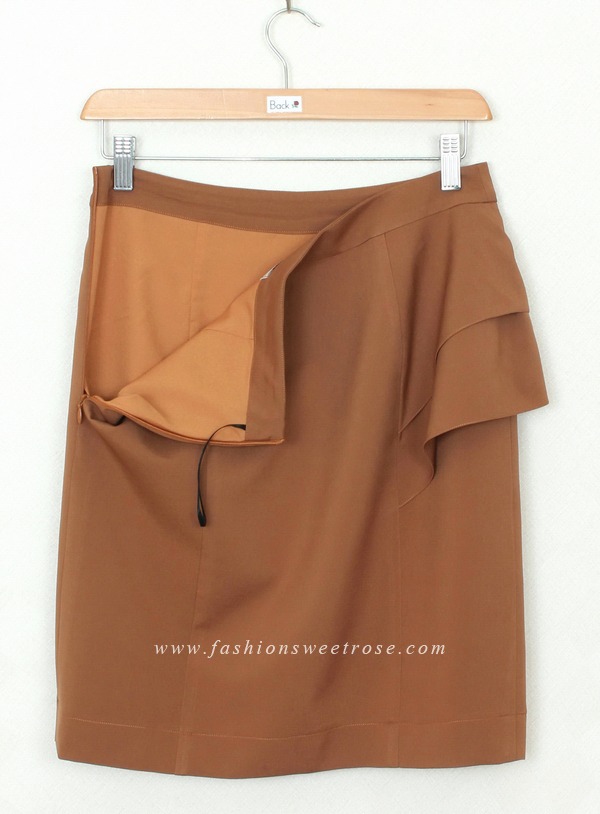 SK-297 กระโปรงแฟชั่น&ทำงาน ทรงสอบ ผ้าไหมอิตาลีสีน้ำตาลทอง