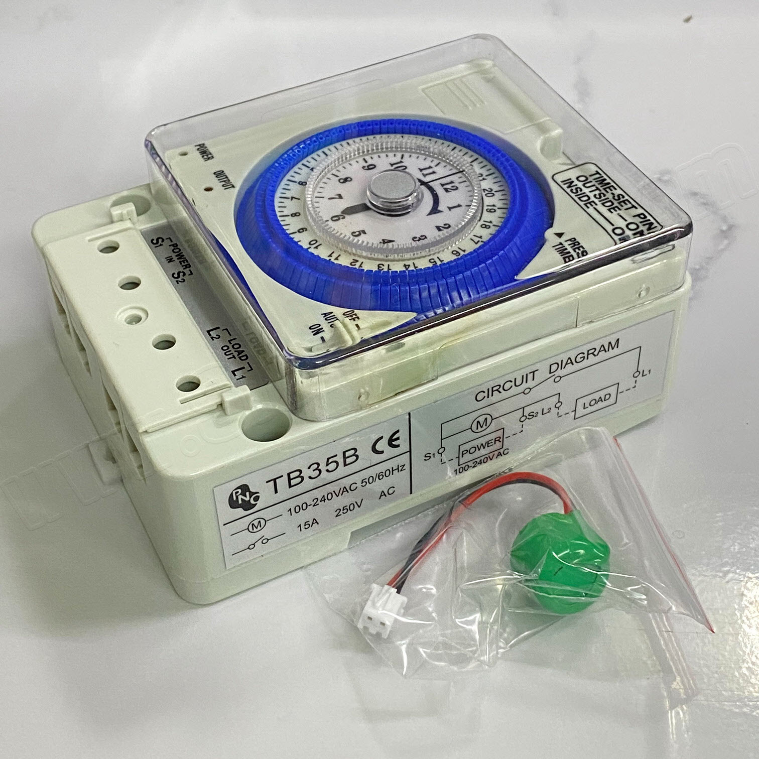 ไทม์สวิทช์ 24 ชั้วโมง นาฬิกาตั้งเวลาแบบ อานาล็อค Time Switch (PNC) TB35B รุ่นมีแบตเตอรี 15A 250VAC
