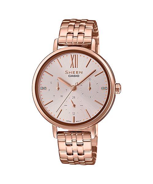 CASIO SHEEN รุ่น SHE-3064PG-4AUDF สีโรสโกลด์ สายสแตนเลส สินค้าใหม่ ของเเท้ รับประกันศูนย์ CMG 1 ปี