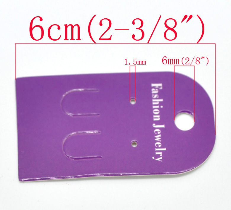 แป้นกระดาษสำหรับแขวนต่างหู สีม่วง พิมพ์ "Fashion Jewery" ขนาด 6x3.5cm(2 3/8"x1 3/8") แพ็ค 100 ชิ้น