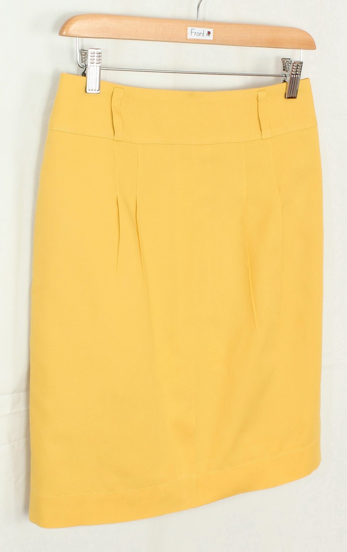 SK-206 กระโปรงแฟชั่น&ทำงาน ทรงสอบแบบผ่าหน้า ผ้าคอตตอนญี่ปุ่นผสมลินินสีเหลือง