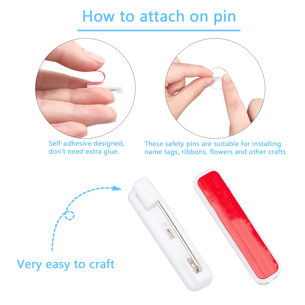 เข็มกลัดเหล็กฐานพลาสติก มีกาวด้านหลัง สีขาว