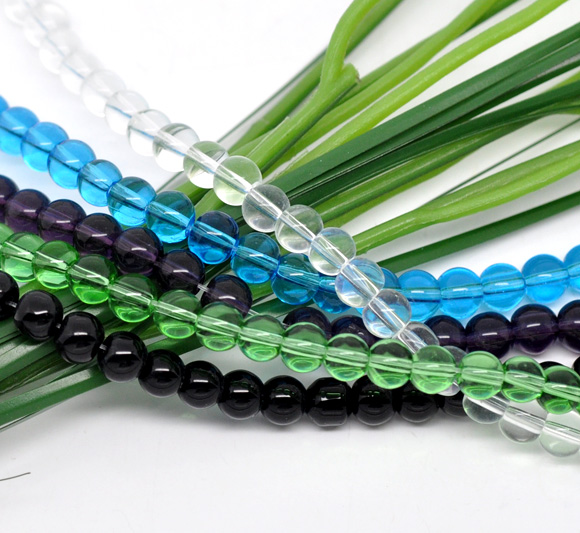 ลูกปัดแก้ว เม็ดกลม ขนาด 6มม. 1 เส้น 50 เม็ด มี 5 สี