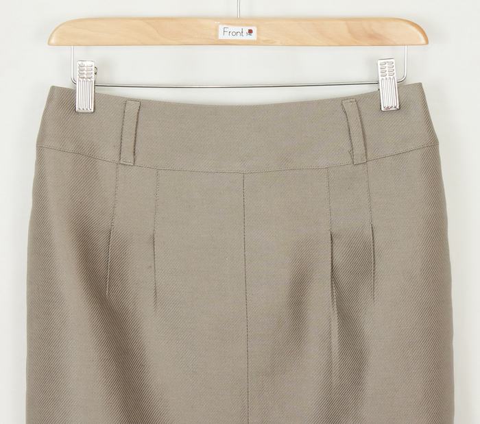 SK-208 กระโปรงแฟชั่น&ทำงาน ทรงสอบแบบผ่าหน้า ผ้าลินินญี่ปุ่น สีน้ำตาลอมเทา