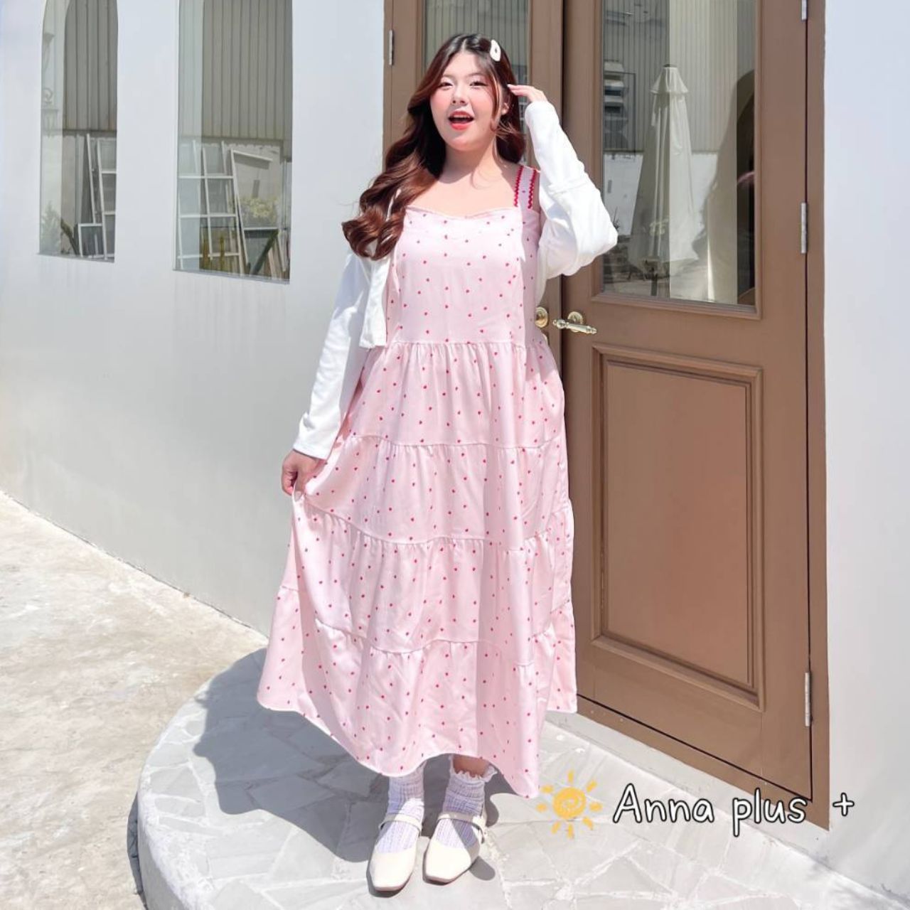 A201 เดรส สาวอวบ สม็อคหลัง มาพร้อมเสื้อคลุมจะรับเฉพาะเดรสอย่างเดียวก็ได้ ขาว ชมพู อกได้ถึง50นิ้ว