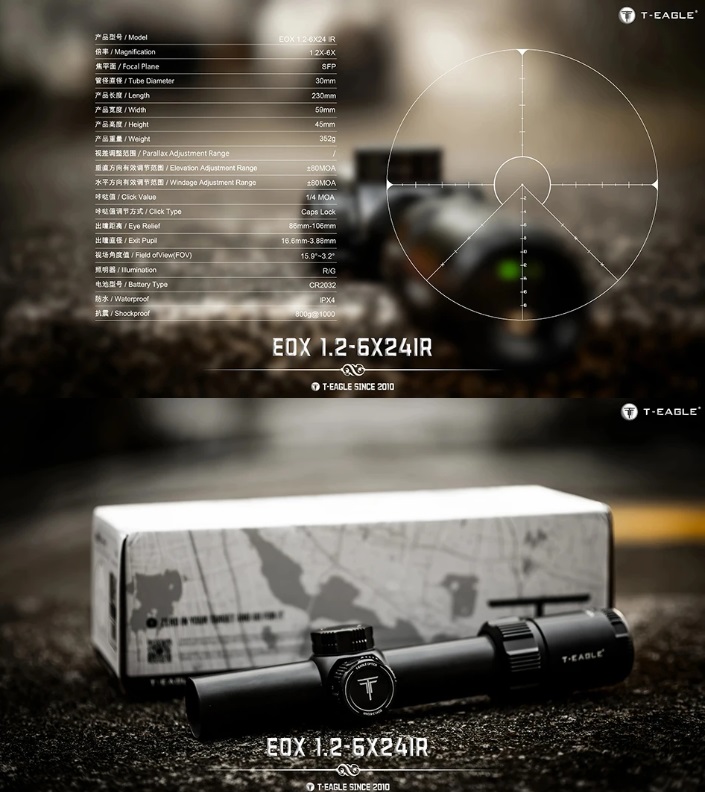 T-EAGLE กล้องกันน้ำ กันกระแทก EOX PRO 1.2-6X24 IR