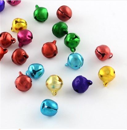 กระพรวนเม็ดเล็ก อลูมิเนียม ขนาด 9x8x7mm, รู 1.5mm คละสี 100 อัน
