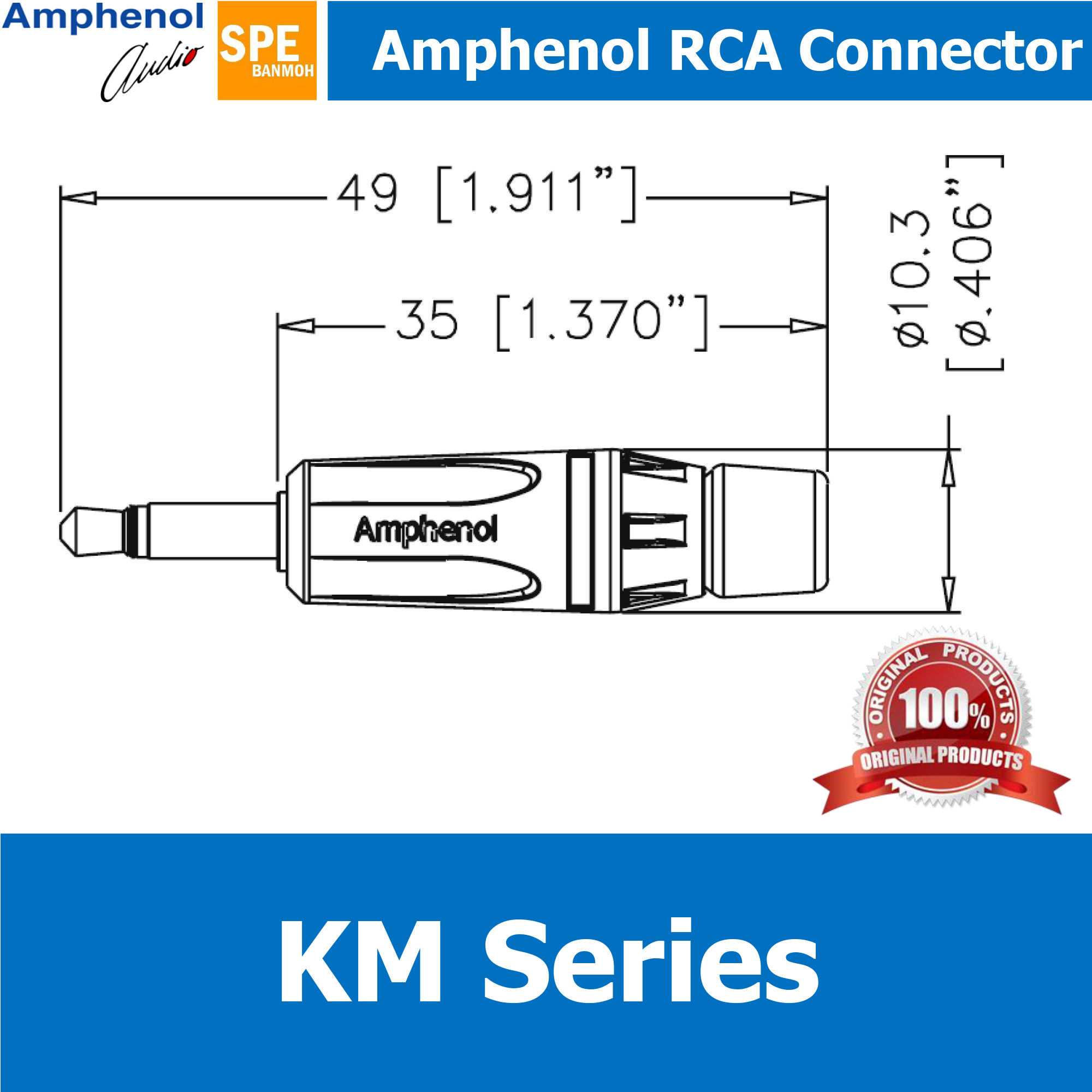 KM2P ปลั๊กมินิ 3.5 แจ็คโทรศัพท์ ปลั๊กโทรศัพท์ แจ็ค 3.5 หัว 3.5 mm สเตอริโอ Amphenol Mini Phone Plugs 3.5mm. Mini Phone Plugs 3.5mm. K-Series Mono Satin Finish (หัวเงิน)