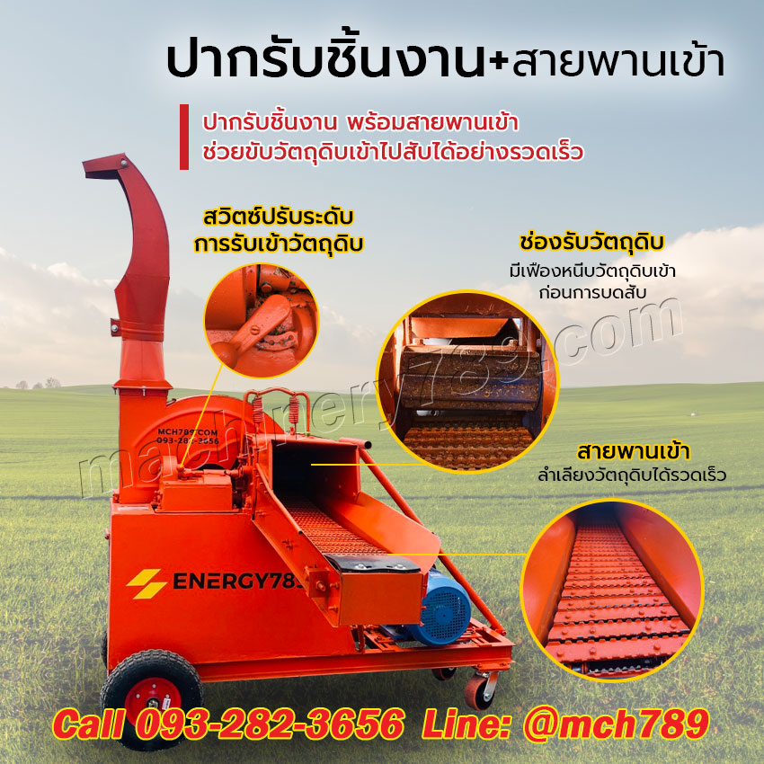เครื่องสับหญ้าอเนกประสงค์ รุ่น ZONE 1 + สายพานเข้ากำลังผลิต 3.5 ตัน/ชม. เครื่องสับหญ้าเนเปียร์ เครื่องย่อยทางมะพร้าว เครื่องสับต้นข้าวโพด เครื่องสับต้นอ้อย เครื่องสับย่อยอเนกประสงค์ Feed Grain Straw Grinder Mill / Grass Grinding Machine