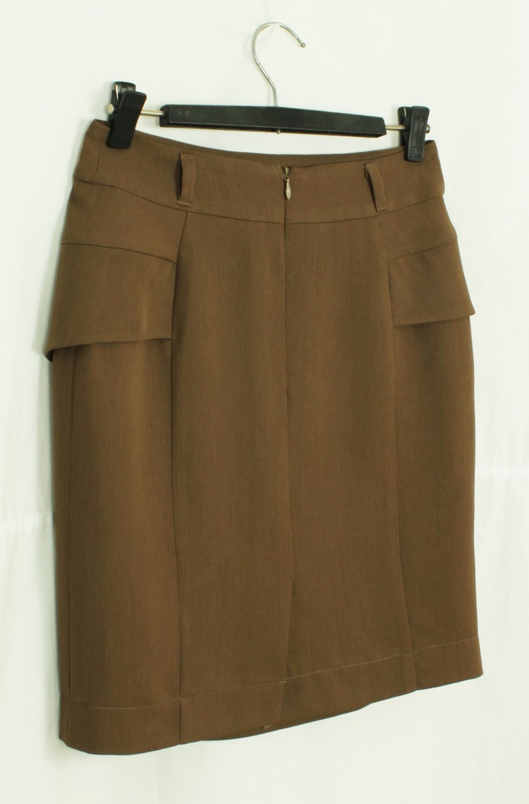 SK-149 กระโปรงแฟชั่น&ทำงาน ทรงสอบจับจีบทวิชซ้อนกัน ผ้าญี่ปุ่นสีน้ำตาล