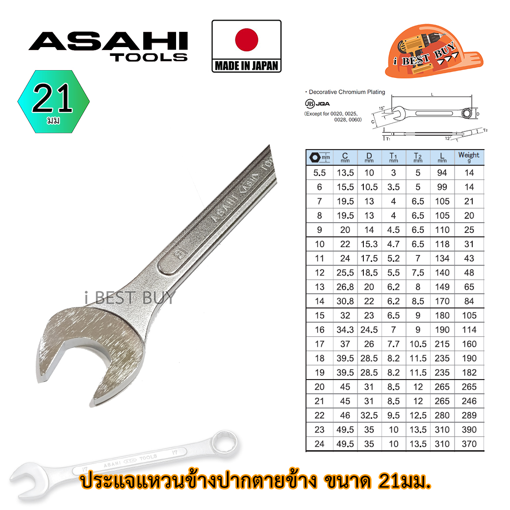 Asahi ประแจแหวนข้างปากตาย อาซาฮี ขนาด 21มม. ผลิตจากประเทศญี่ปุ่น