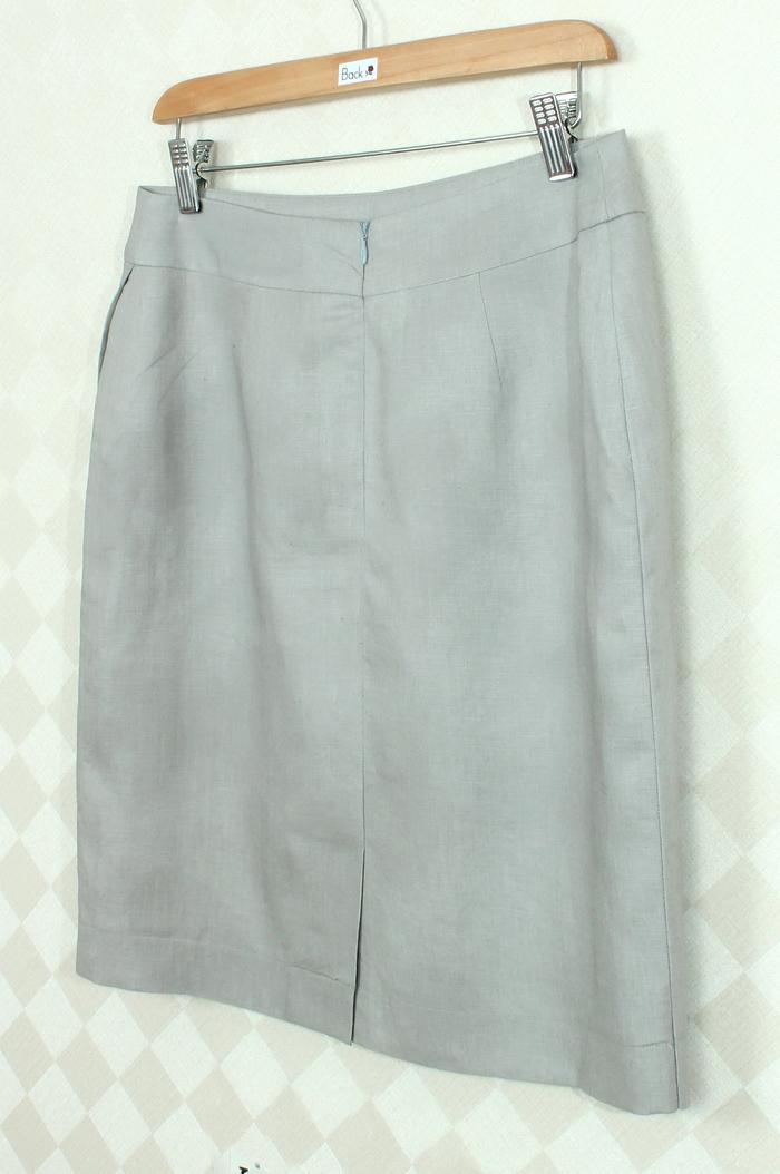 SK-252 กระโปรงแฟชั่น&ทำงาน ทรงสอบป้ายซ้อนกัน ผ้าลินินญี่ปุ่นสีเทา
