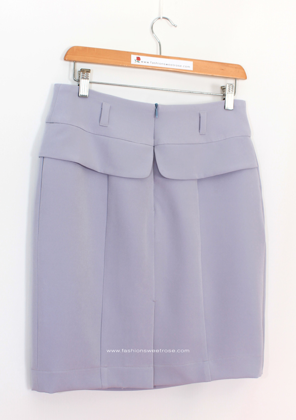 SK-485 กระโปรงทรงสอบ ผ้า Double Twist สีเทาอมฟ้า