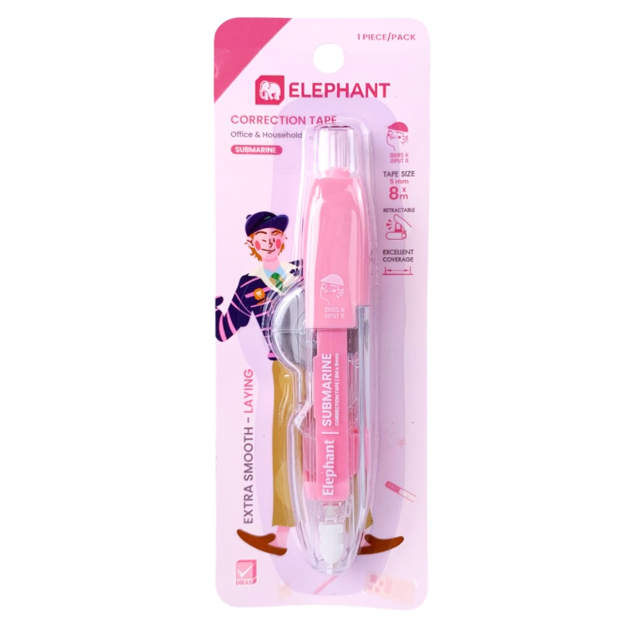 เทปลบคำผิด ขนาด 5mm. x 8 m. ตราช้าง รุ่น ซัมมารีน Elephant Dhas x Viput a