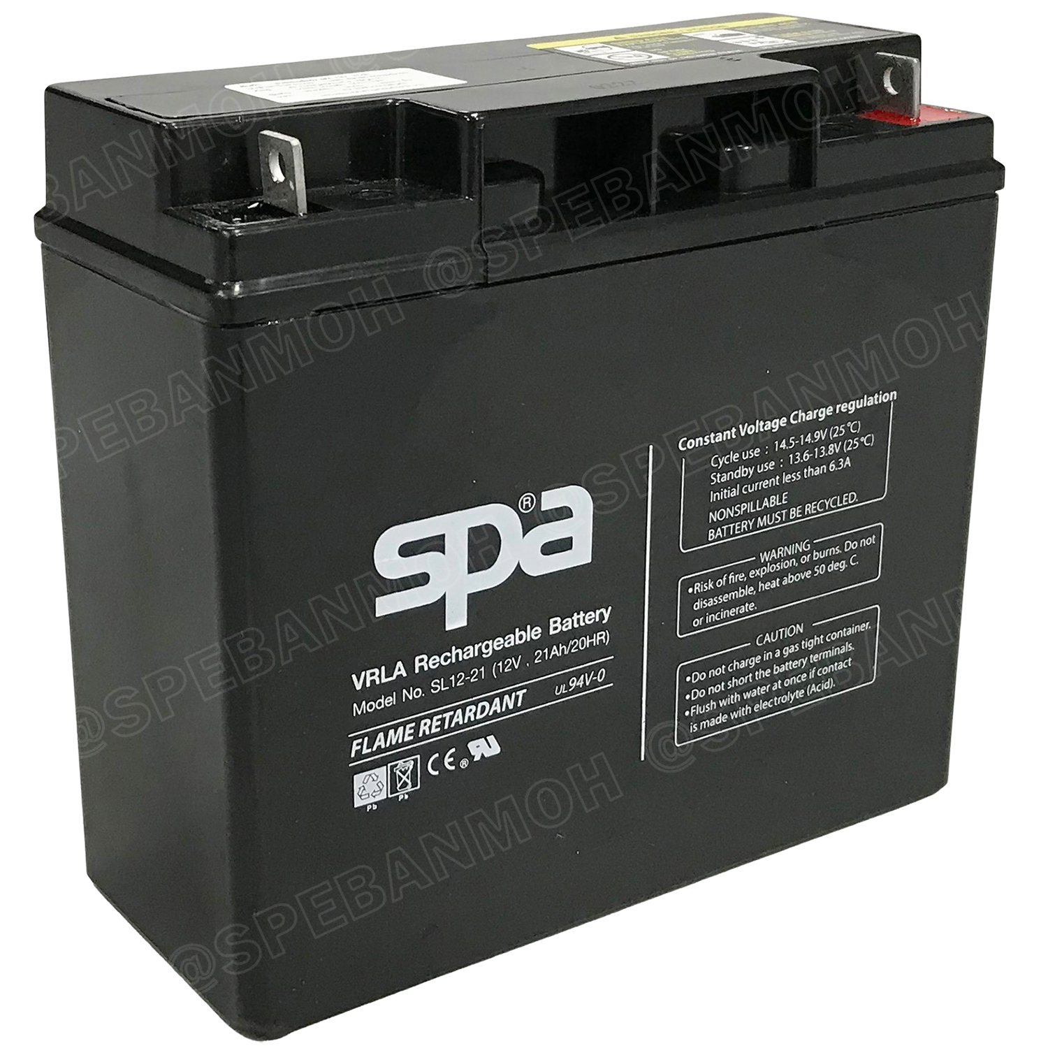 SL12-21 SPA Battery 12V 21A แบตเตอรี่แห้ง สำรองไฟ 12V 21Ah SL แบตเตอรี่สปา แบตเตอรี่ SPA แบตแห้ง SPA แบต UPS ไฟฉุกเฉิน ระบบเตือนภัย แบตเครื่องสำรองไฟ แบตไฟฉุกเฉิน แบตUPS แบตเตอรี่แห้ง SPA Valve Regulated Lead Acid Battery แบตเตอรี่ชนิดแห้ง ไม่ต้องเติมน้ำก