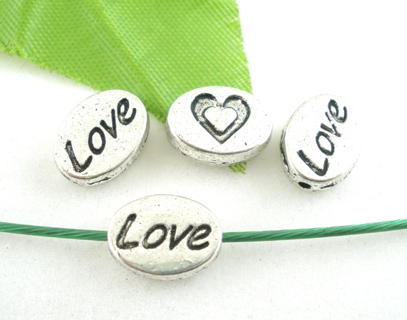 ลูกปัดตัวคั่น spacer สีเงิน Antique สลักคำว่า Love ขนาด 10x8 มม. แพ็ค 10 เม็ด