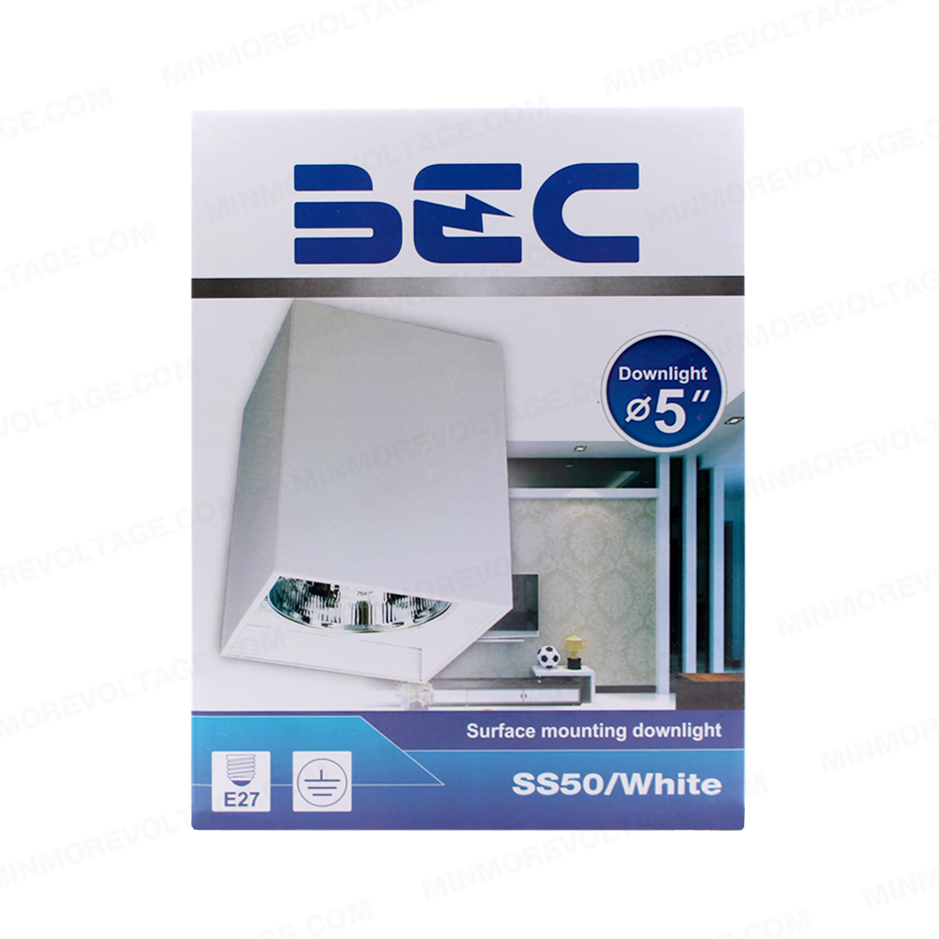 โคมไฟดาวน์ไลท์ติดลอยทรงสี่เหลี่ยม ขนาด 5" นิ้ว ขั้วE27 รุ่น SS50 ยี่ห้อ BEC (มีสองสี ขาว-ดำ)