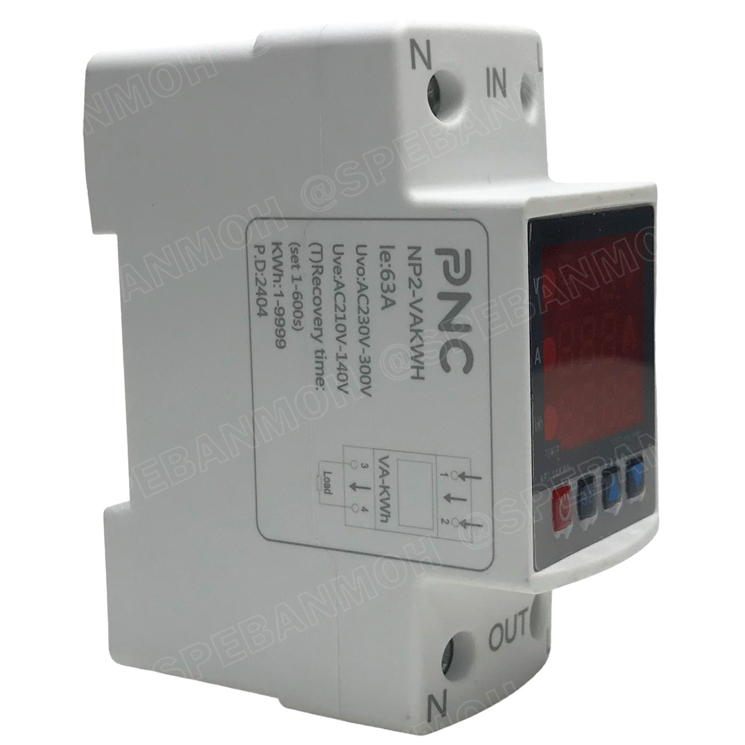 [ 1ชิ้น ] NP2-VA ตัวป้องกันแรงดันไฟฟ้า กระแสเกิน และ KWh Kilowatt hour protection value 1เฟส Adjustable Voltage And Current Protectorโอเวอร์โหลด ป้องกันแรงดันเกินIntelligent Over Under Voltage Protector 1Phase Max 300VAC 63A VA Protector