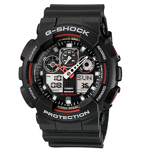 CASIO G-SHOCK รุ่น GA-100-1A4DR สีดำ เเดง สายด้าน สินค้าของเเท้ รับประกันศูนย์ CMG