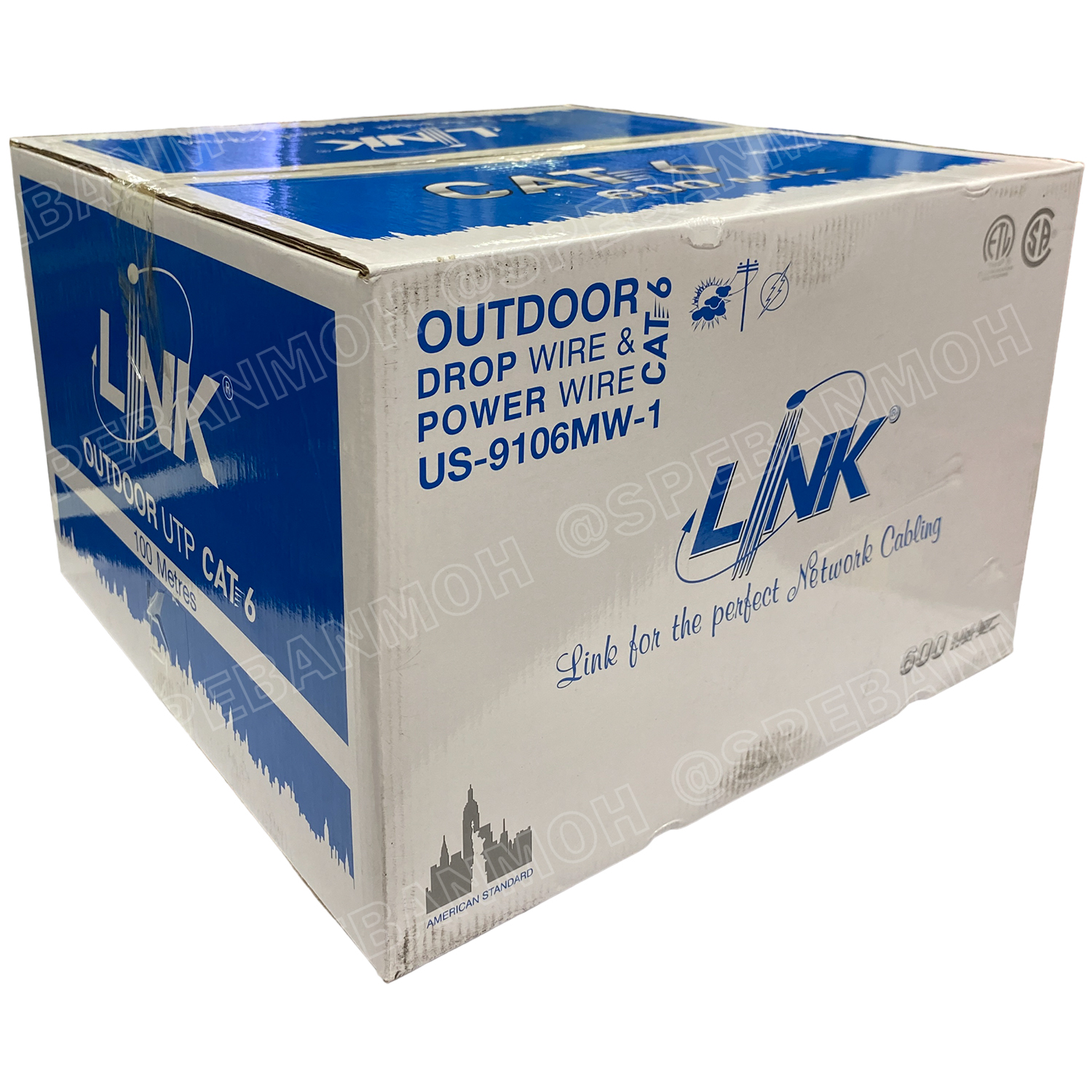 [ 100เมตร ] US-9106MW สายแลน LINK ภายนอก รุ่น US-9106MW CAT6 PE Power + Sling สายสัญญาณอินเตอร์เน็ท มีสายไฟ สลิง Link Lan Cable สายสีดำ CAT 6 UTP Enhanced CABLE 600 MHz PE OUTDOOR+POWER+Drop Wire Color Black CAT6 สายแลน Outdoor