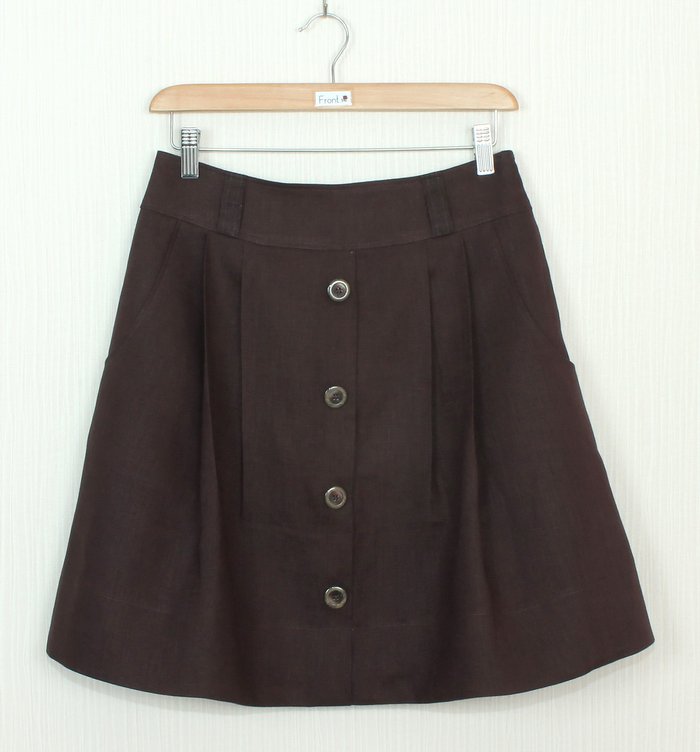 SK-240 กระโปรงแฟชั่น&ทำงาน ทรงบาน ผ้าลินินญี่ปุ่นสีน้ำตาลเข้ม มีกระเป๋าล้วงได้ 2 ข้าง