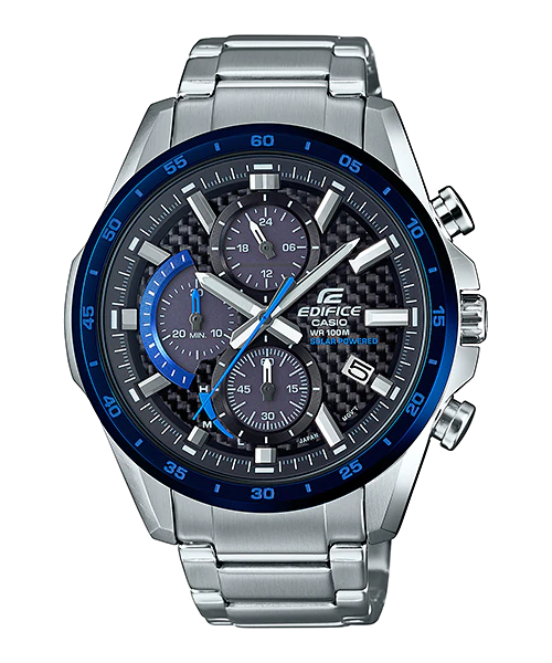 CASIO EDIFICE รุ่น EQS-900DB-2AVUDF สายสแตนเลส สีเงิน ขอบน้ำเงิน สินค้าใหม่ ของแท้ รับประกันศูนย์ CMG
