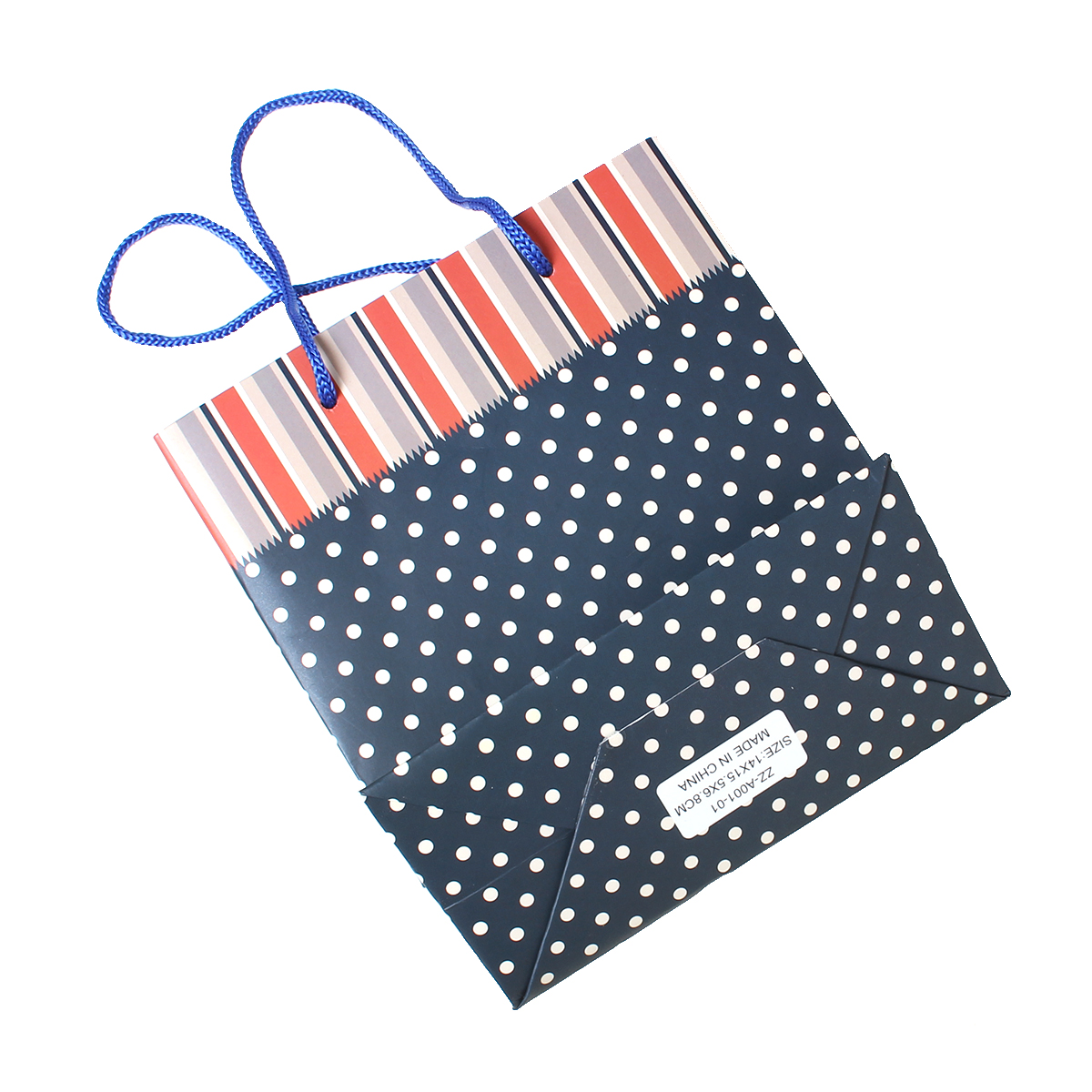 ถุงกระดาษใส่ของขวัญของชำร่วยสีน้ำเงินลายจุดน่ารักน่าใช้ ขนาด 15.5cm x 14.0cm 1ใบ