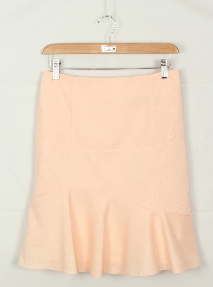 SK-218 กระโปรงแฟชั่น&ทำงาน ทรงย้วย ผ้าไหมอิตาลีพิมพ์นูนลายดอกไม้ สีพีช