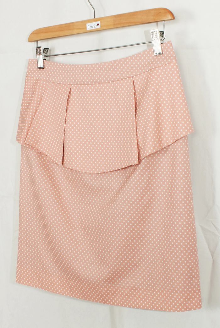 SK-197 กระโปรงแฟชั่น&ทำงาน ทรงสอบ ผ้าคอตต้อนญี่ปุ่นสีชมพูพาสเทล ด้านหน้ากระโปรงจับจีบระบาย