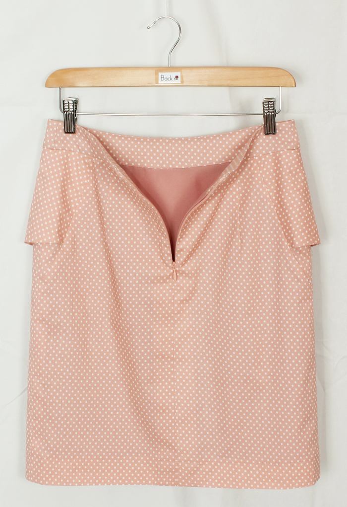 SK-197 กระโปรงแฟชั่น&ทำงาน ทรงสอบ ผ้าคอตต้อนญี่ปุ่นสีชมพูพาสเทล ด้านหน้ากระโปรงจับจีบระบาย