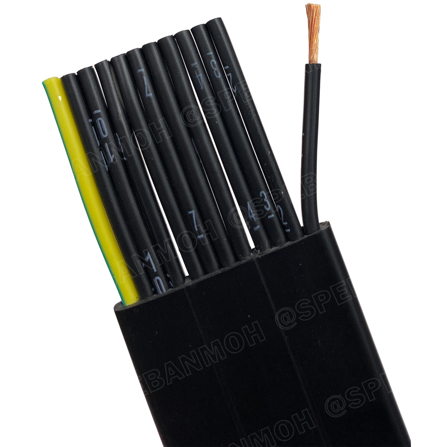 [ 1เมตร ] H07VVH6-F 12Gx1.5 sq.mm สายไฟแบน สีดำ Crane Wire 12C สายเคลื่อนที่ สำหรับเครน สายลำเลียง Moving Cable Flat Cable ป้องกันการบิดเกลียว ทองแดงแดงแท้ VDE 0295 IEC 60228 Class 5 H07 450/750V Cable For Mobile Machine Components