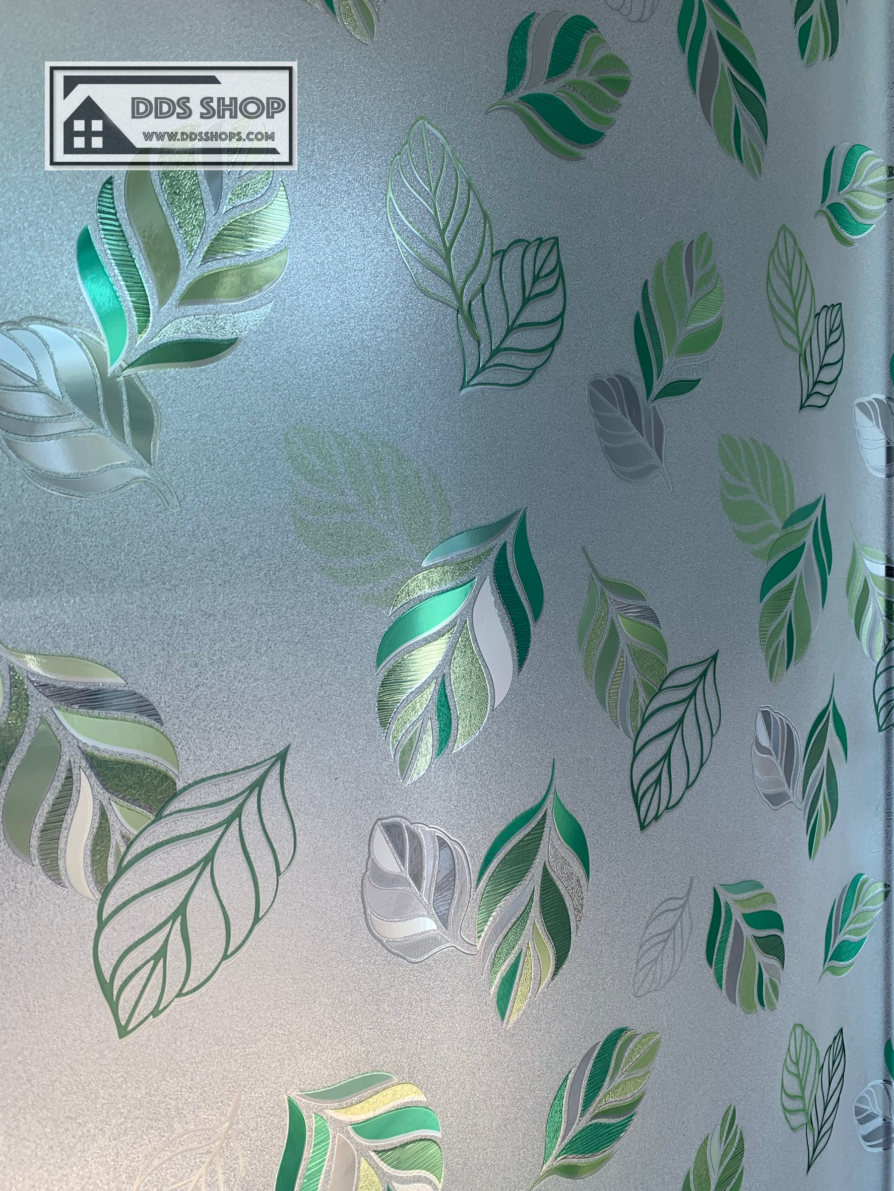 --หมดชั่วคราว- PVC สูญญากาศติดกระจก "Summer Green Leaves" หน้ากว้าง 90 cm x 1m (สั่งมากกว่า 1m ตัดยาวต่อเนื่อง)