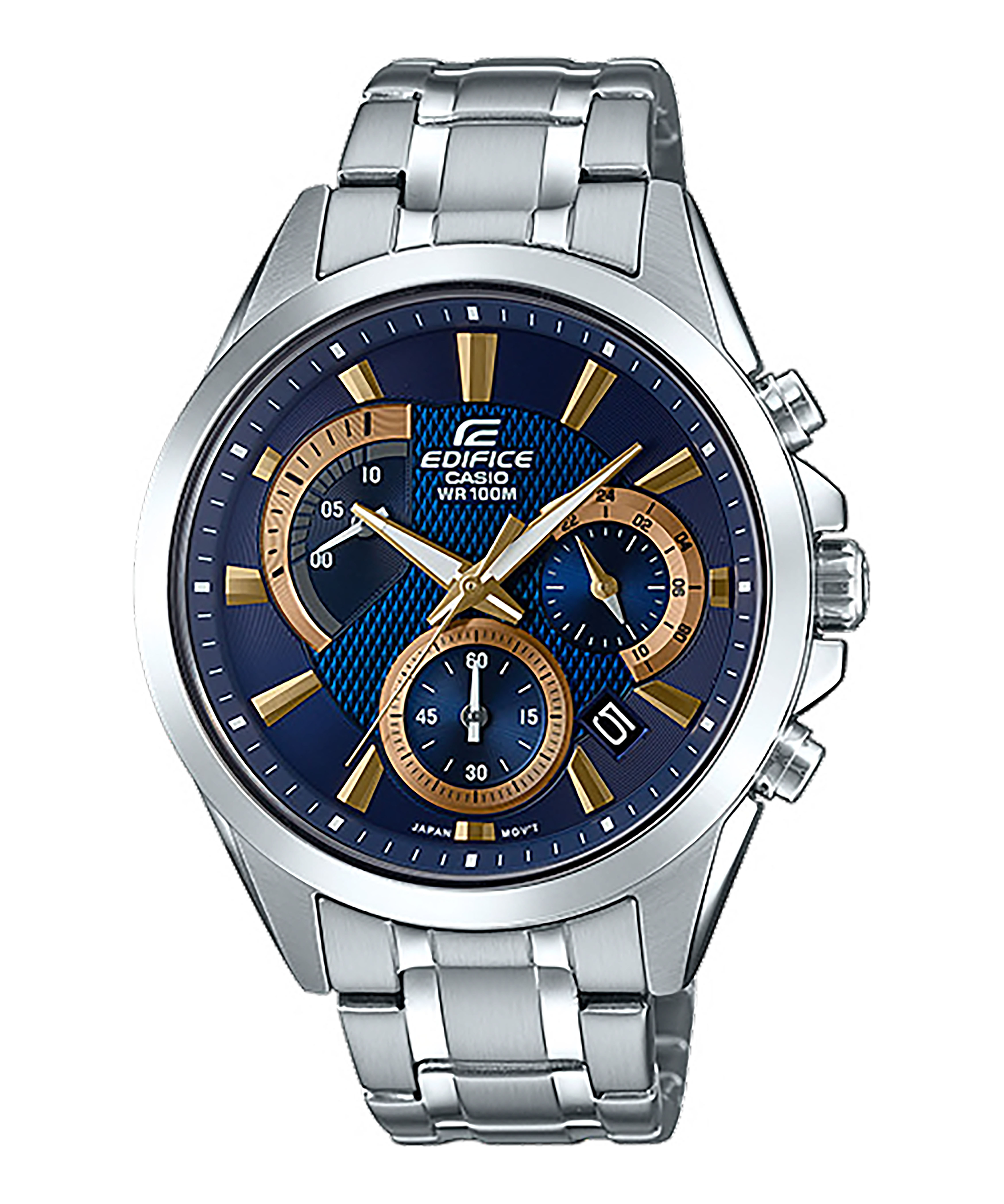 CASIO EDIFICE รุ่น EFV-580D-2AVUDF สายสแตนเลส สีเงิน หน้าปัดน้ำเงิน ทอง สินค้าใหม่ ของแท้ รับประกันศูนย์ CMG