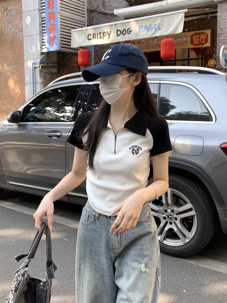 ACHI Zipper tee เสื้อสตรีทไหมพรมแต่งซิป