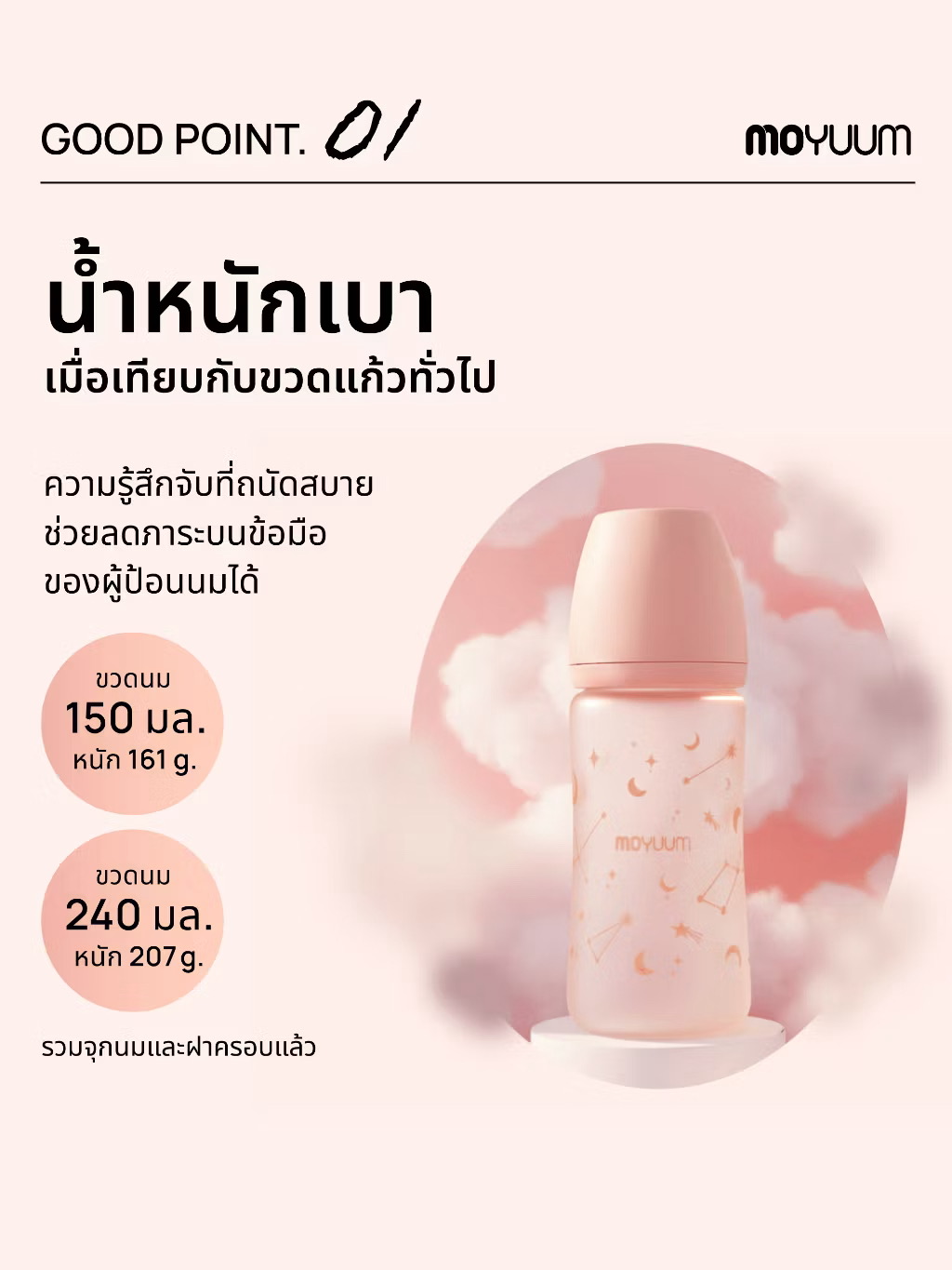 MOYUUM ขวดนมแก้วเคลือบซิลิโคน โมยูม ALL IN ONE (ลาย Twinkle)