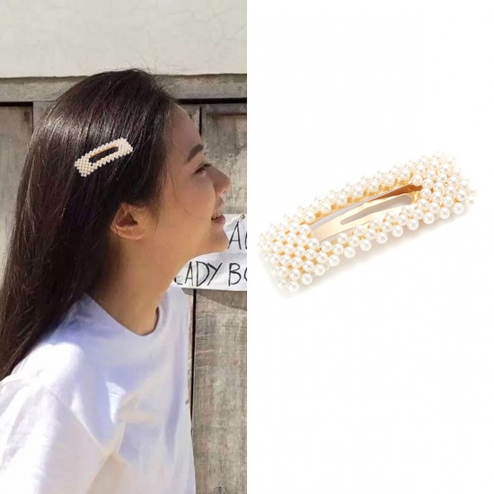 คลิปติดผม มุกเทียมสีขาว ขนาด 7.6cm x 2.6cm 1 ชิ้น