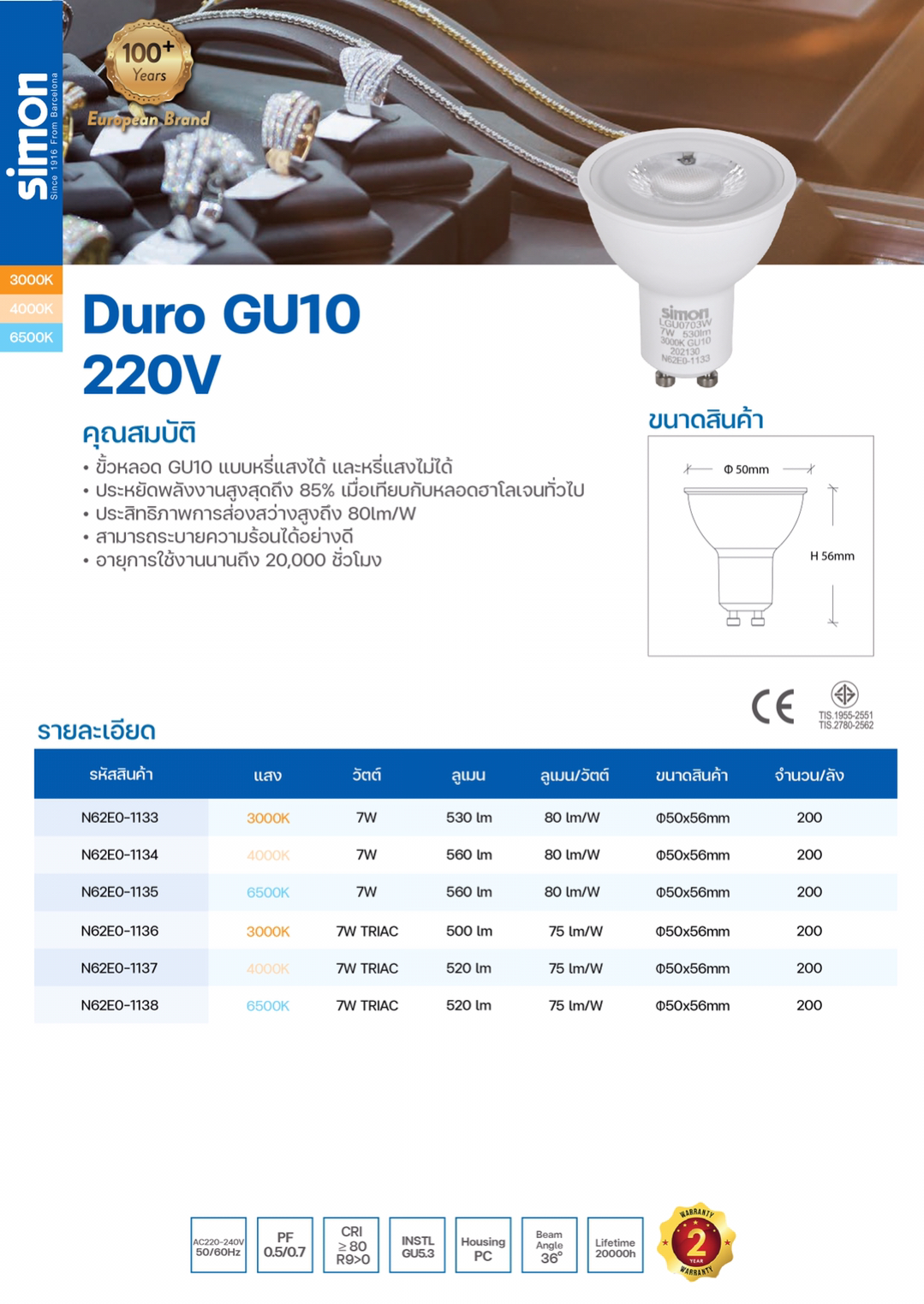 LED GU10 (GEN3) Dim 7W