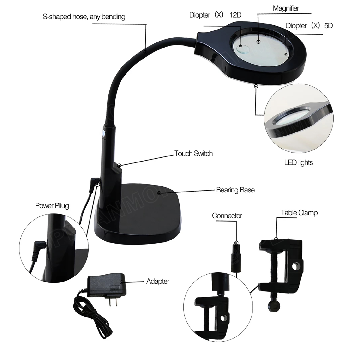 [ 1ชิ้น ] BEST BST โคมไฟตั้งโต๊ะ พร้อมแว่นขยาย สำหรับบัดกรีหรือแก้ไขชิ้นงาน Desk Magnifier Lamp LED Light Magnifying Glass โคมไฟตั้งโต๊ะ สวิตช์เปิด-ปิด ปรับความสว่างได้ เลนส์แว่นขยาย สำหรับขยายชิ้นงาน